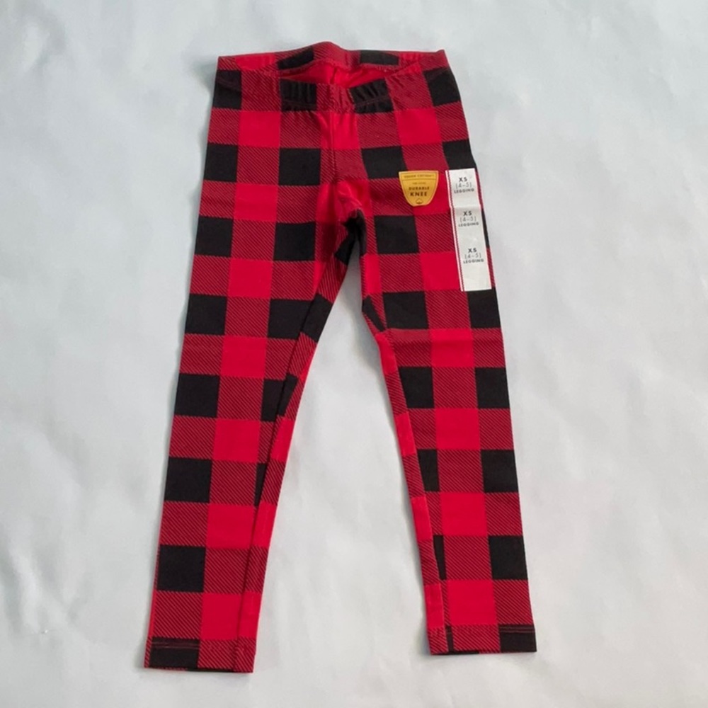 Cat‎ & Jack toddler Girls Buffalo plait Legging red black size XS 4-5